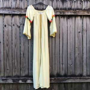 Pitusa Swim Coverup OS Butter Yellow Multicolor Pompoms Flared Sleeves Maxi